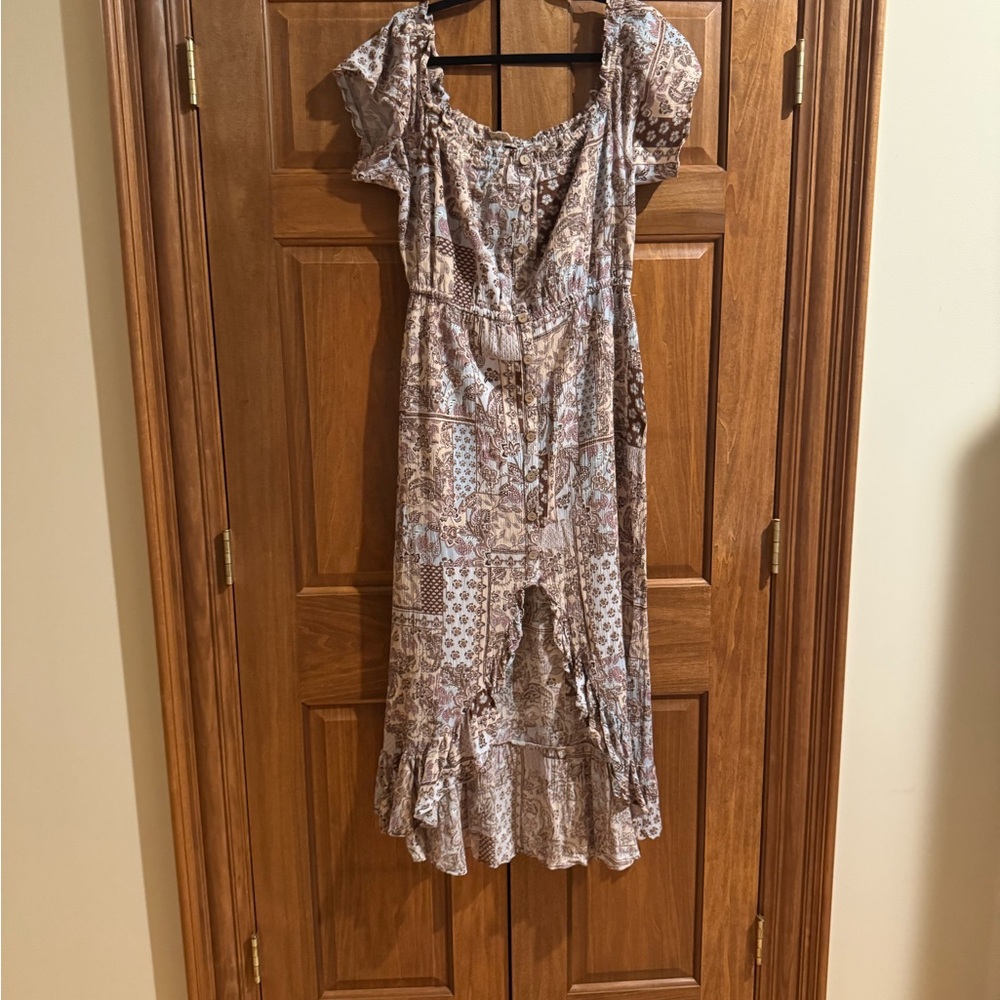Vici High Low Dress in Brown and Cream